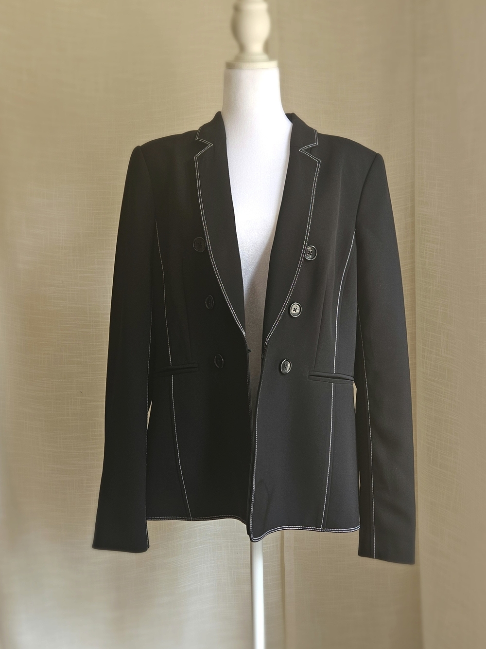 ​Donna Karan New York Women's Double-Breasted Contrast Stitch Blazer - Size L - Picture 2 of 16